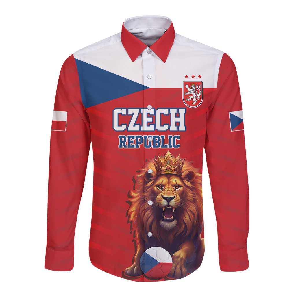 Custom Czech Republic Football Go Champions Long Sleeve Button Shirt Sporty Style with Lion Mascot