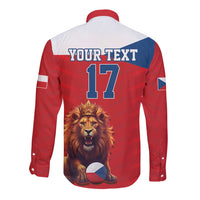 Custom Czech Republic Football Go Champions Long Sleeve Button Shirt Sporty Style with Lion Mascot