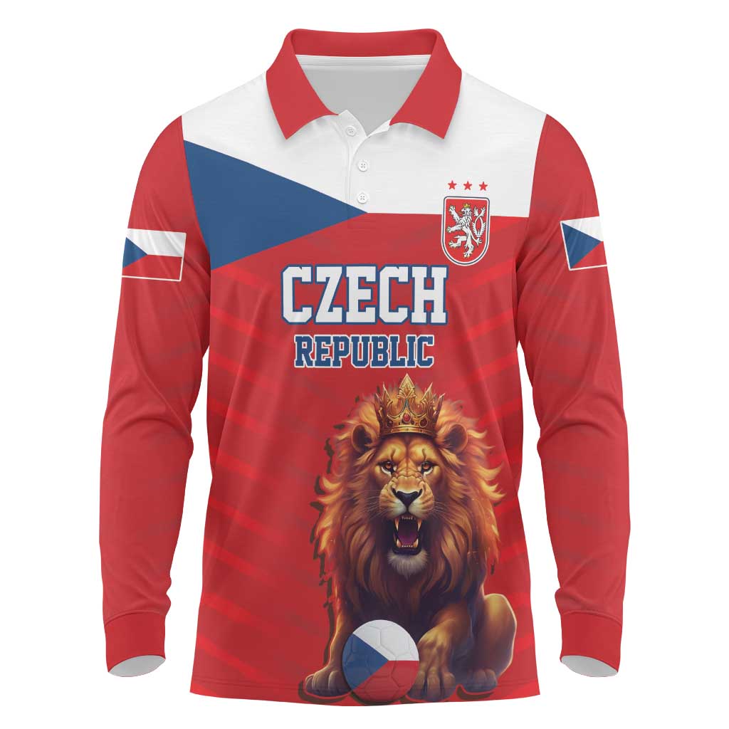 Custom Czech Republic Football Go Champions Long Sleeve Polo Shirt Sporty Style with Lion Mascot