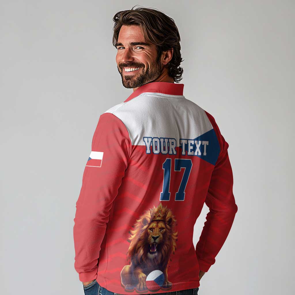 Custom Czech Republic Football Go Champions Long Sleeve Polo Shirt Sporty Style with Lion Mascot
