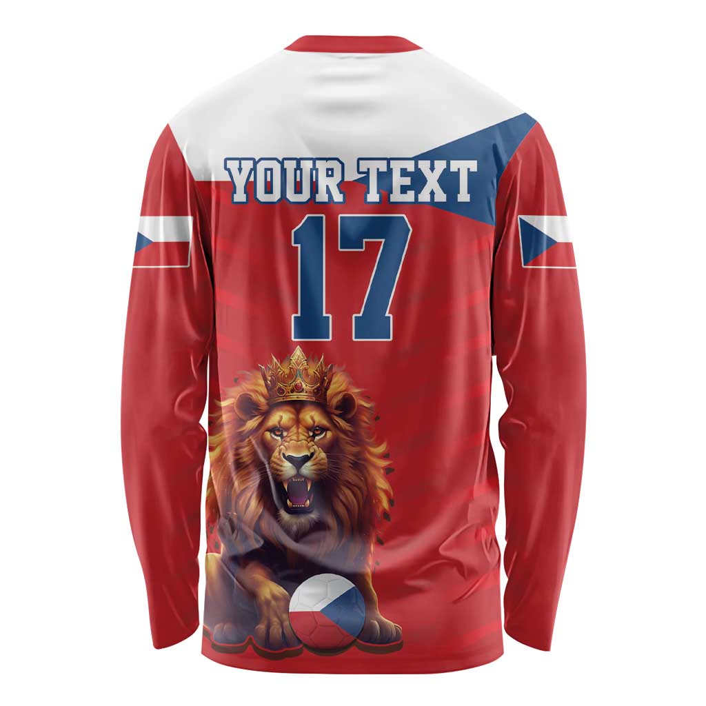 Custom Czech Republic Football Go Champions Long Sleeve Shirt Sporty Style with Lion Mascot
