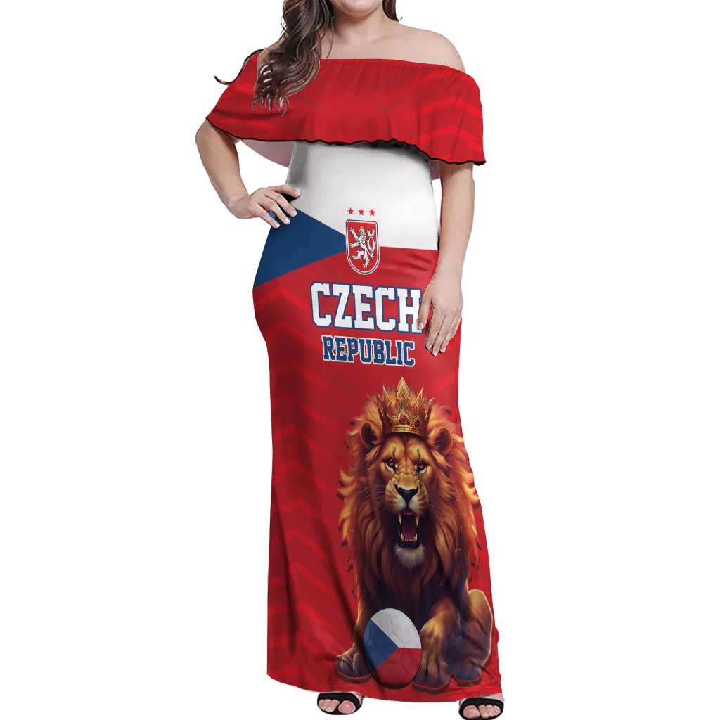 Custom Czech Republic Football Go Champions Off Shoulder Maxi Dress Sporty Style with Lion Mascot