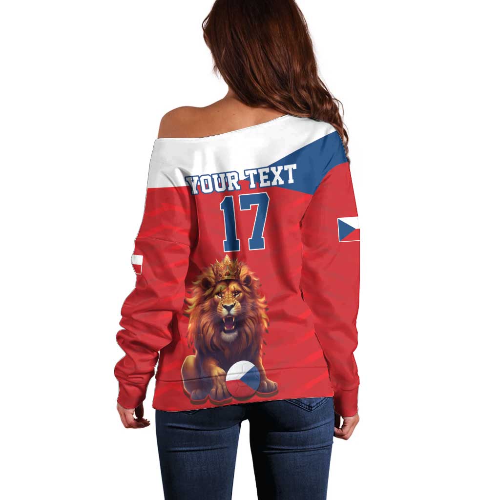 Custom Czech Republic Football Go Champions Off Shoulder Sweater Sporty Style with Lion Mascot