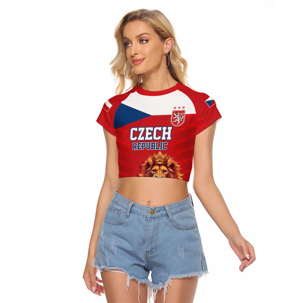 Custom Czech Republic Football Go Champions Raglan Cropped T Shirt Sporty Style with Lion Mascot