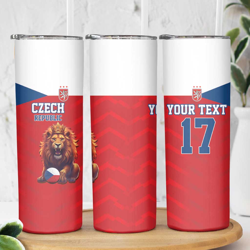 Custom Czech Republic Football Go Champions Skinny Tumbler Sporty Style with Lion Mascot