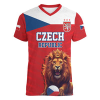 Custom Czech Republic Football Go Champions Women V-Neck T-Shirt Sporty Style with Lion Mascot