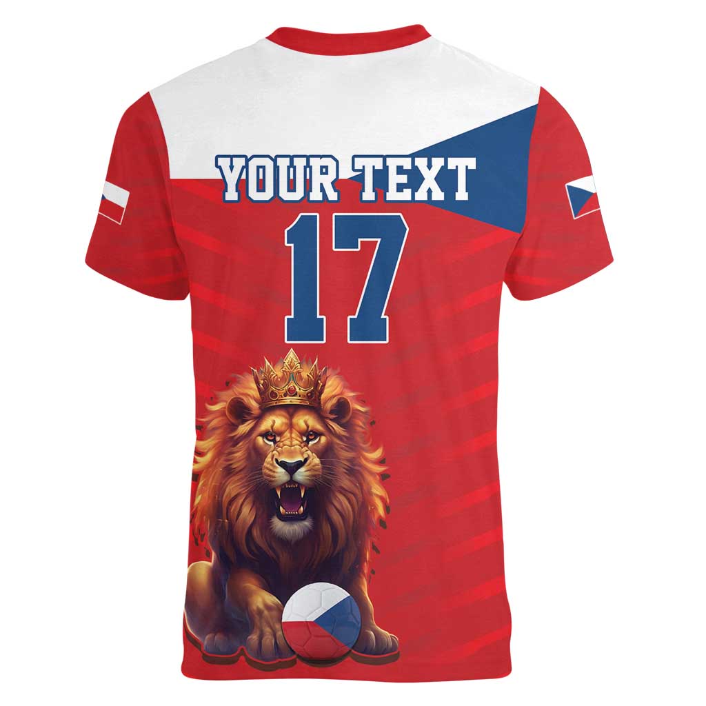 Custom Czech Republic Football Go Champions Women V-Neck T-Shirt Sporty Style with Lion Mascot