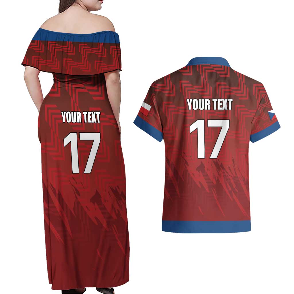 Czech Republic Football Custom Couples Matching Off Shoulder Maxi Dress and Hawaiian Shirt Sporty Style