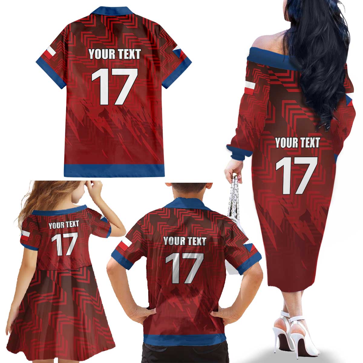 Czech Republic Football Custom Family Matching Off The Shoulder Long Sleeve Dress and Hawaiian Shirt Sporty Style