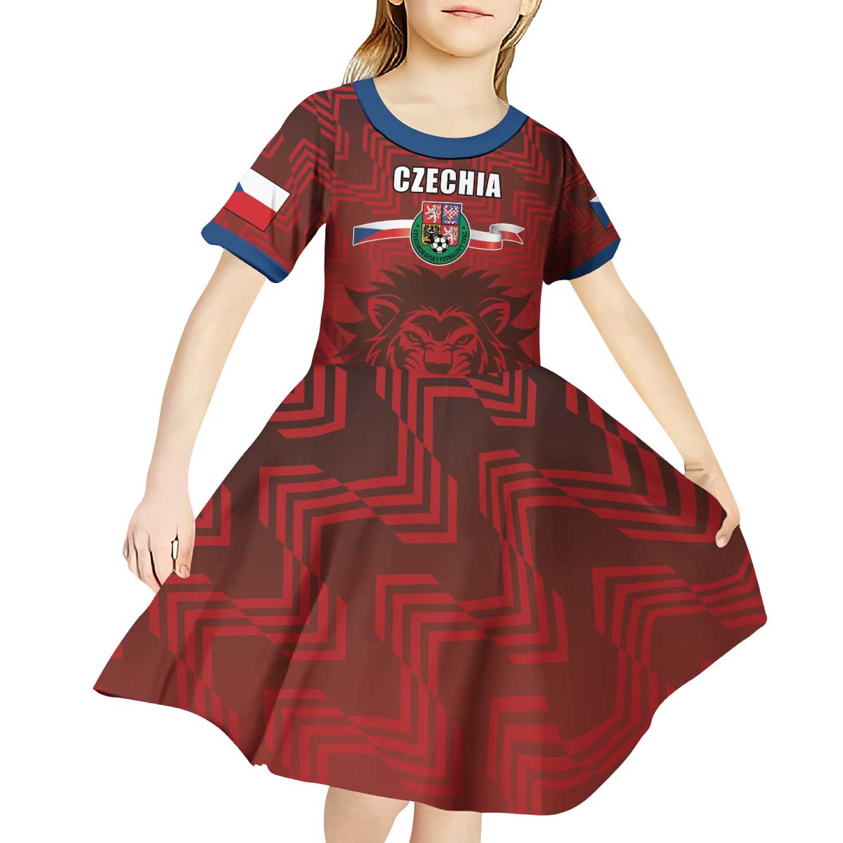 Czech Republic Football Custom Kid Short Sleeve Dress Sporty Style