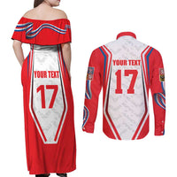 Czech Republic Ice Hockey Custom Couples Matching Off Shoulder Maxi Dress and Long Sleeve Button Shirt Flag Style
