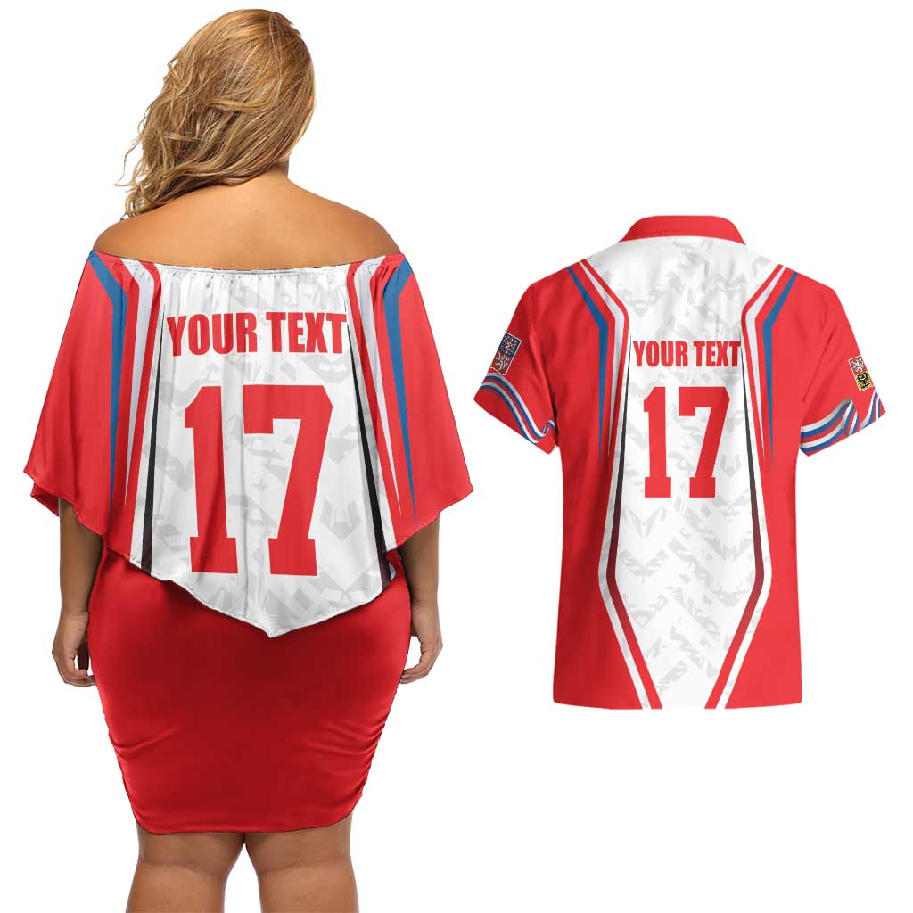 Czech Republic Ice Hockey Custom Couples Matching Off Shoulder Short Dress and Hawaiian Shirt Flag Style