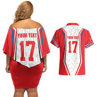 Czech Republic Ice Hockey Custom Couples Matching Off Shoulder Short Dress and Hawaiian Shirt Flag Style
