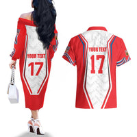 Czech Republic Ice Hockey Custom Couples Matching Off The Shoulder Long Sleeve Dress and Hawaiian Shirt Flag Style