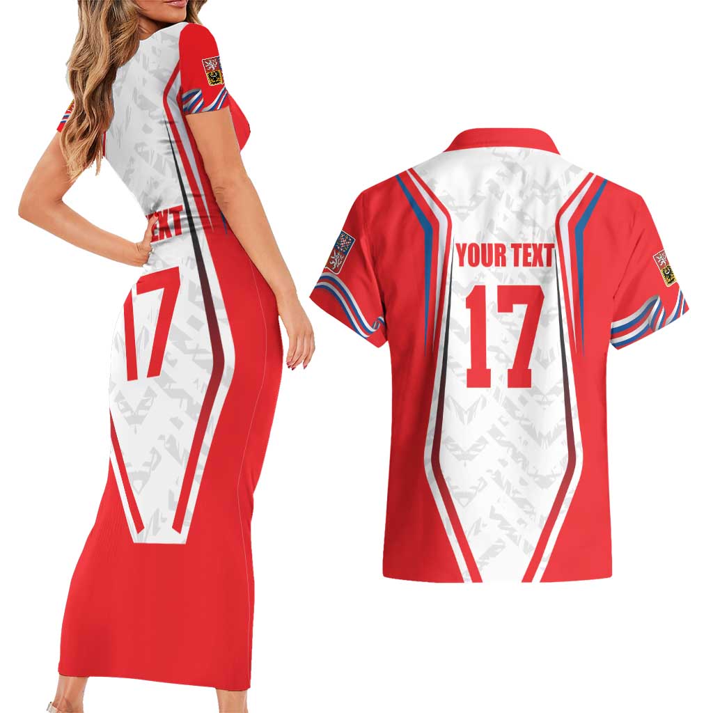 Czech Republic Ice Hockey Custom Couples Matching Short Sleeve Bodycon Dress and Hawaiian Shirt Flag Style