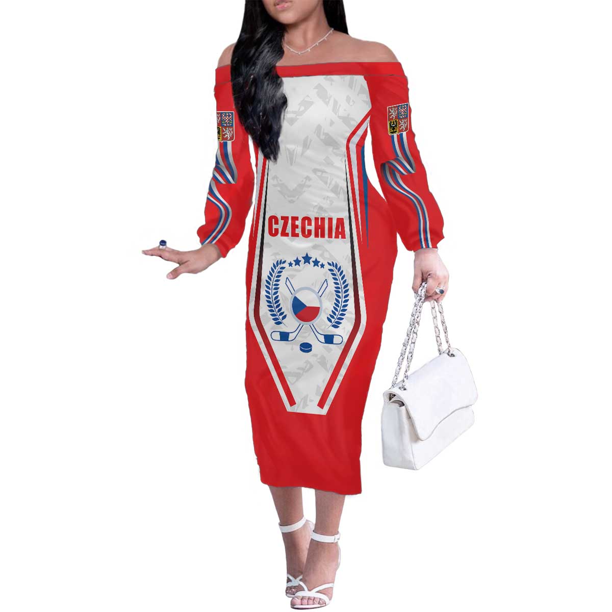 Czech Republic Ice Hockey Custom Family Matching Off The Shoulder Long Sleeve Dress and Hawaiian Shirt Flag Style