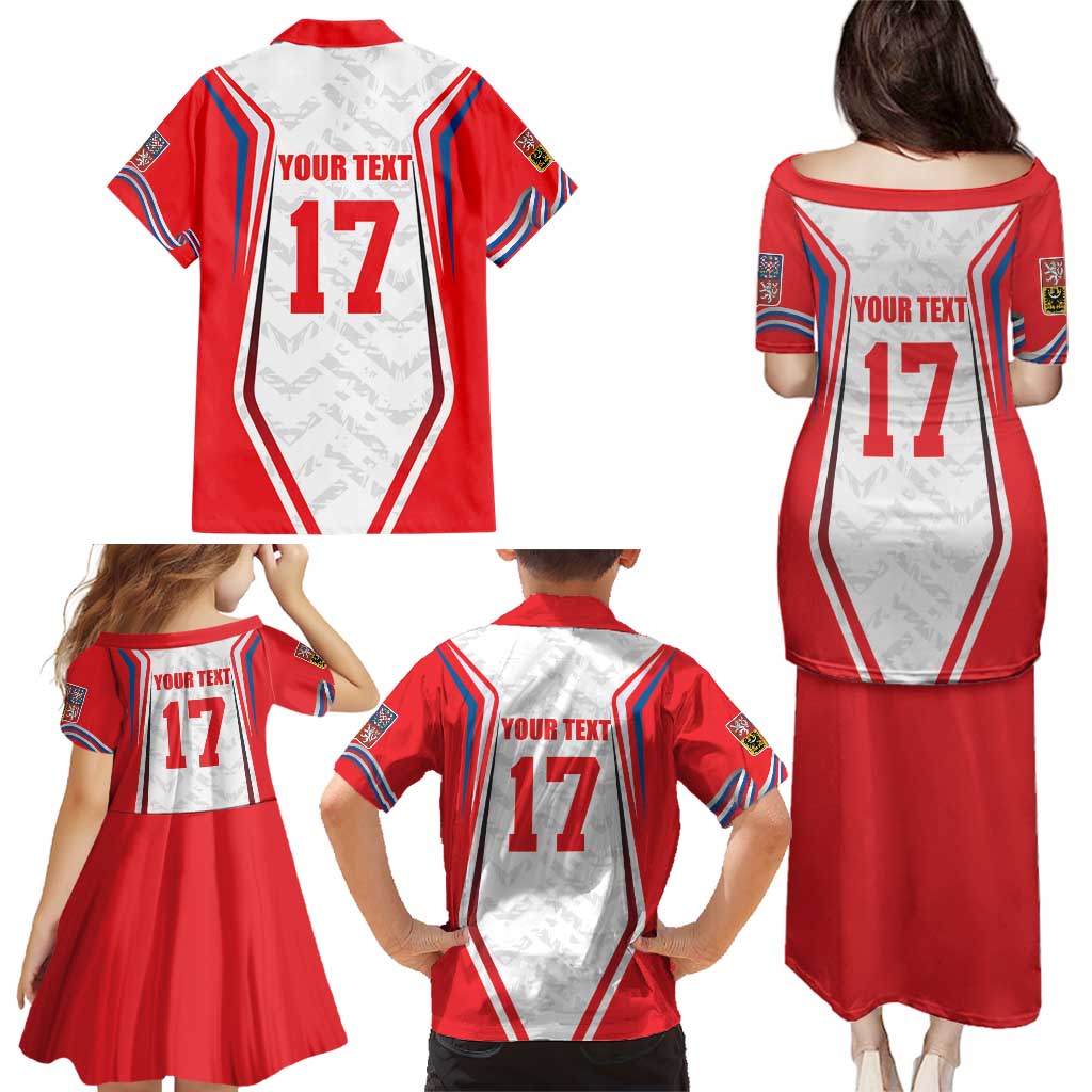 Czech Republic Ice Hockey Custom Family Matching Puletasi and Hawaiian Shirt Flag Style