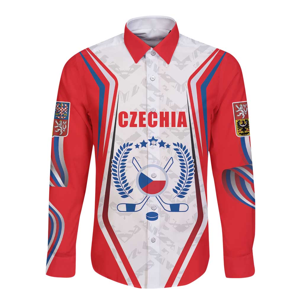 Czech Republic Ice Hockey Custom Long Sleeve Button Shirt Flag Style