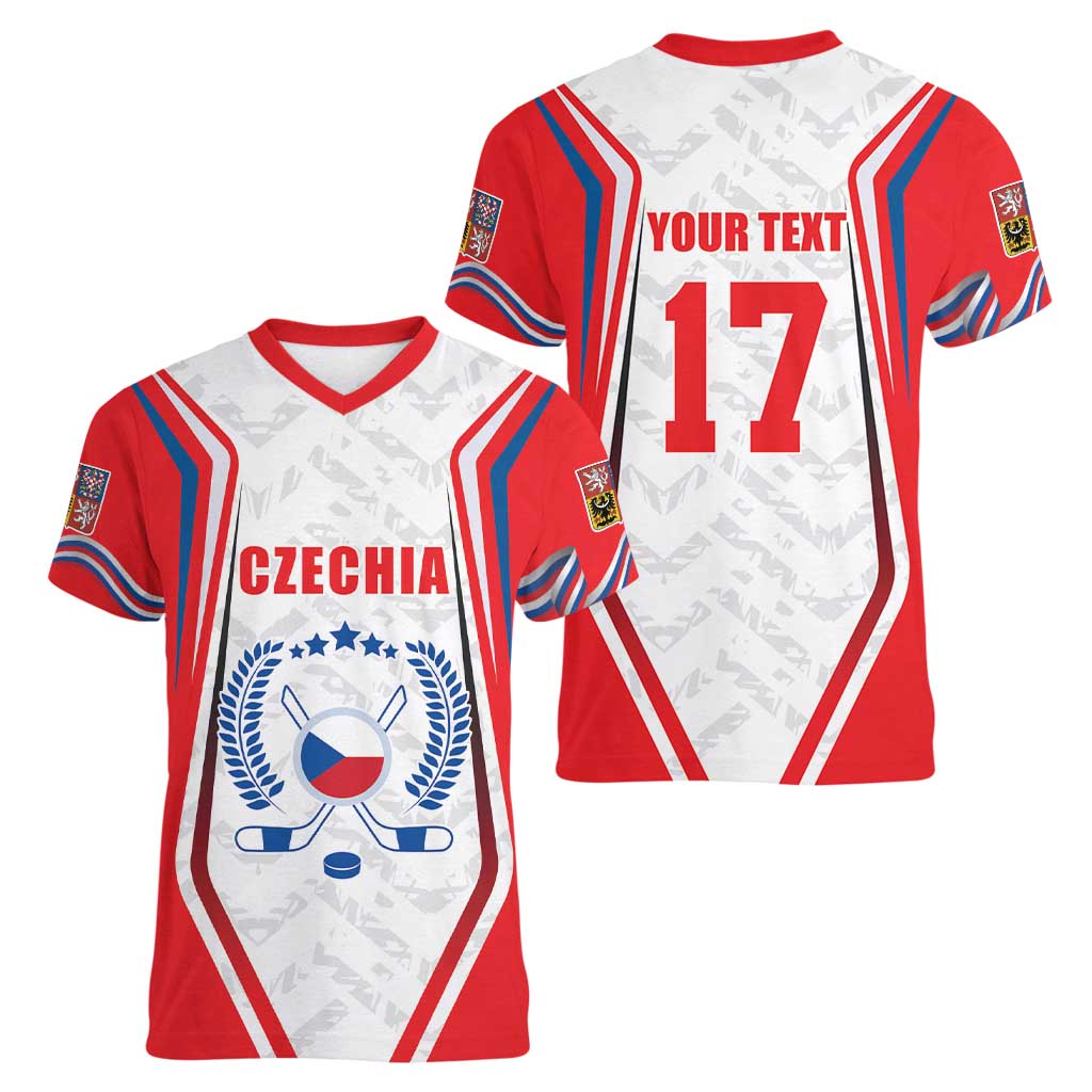 Czech Republic Ice Hockey Custom Women V-Neck T-Shirt Flag Style LT17 - Wonder Print Shop