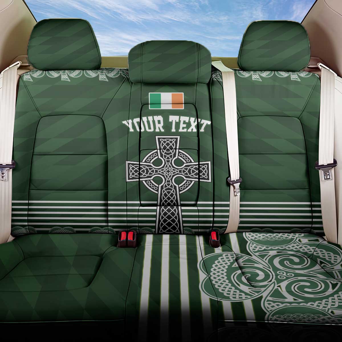 Personalized Celtic Cross Shamrock Ireland Back Car Seat Cover Celtic Knot with Shamrock