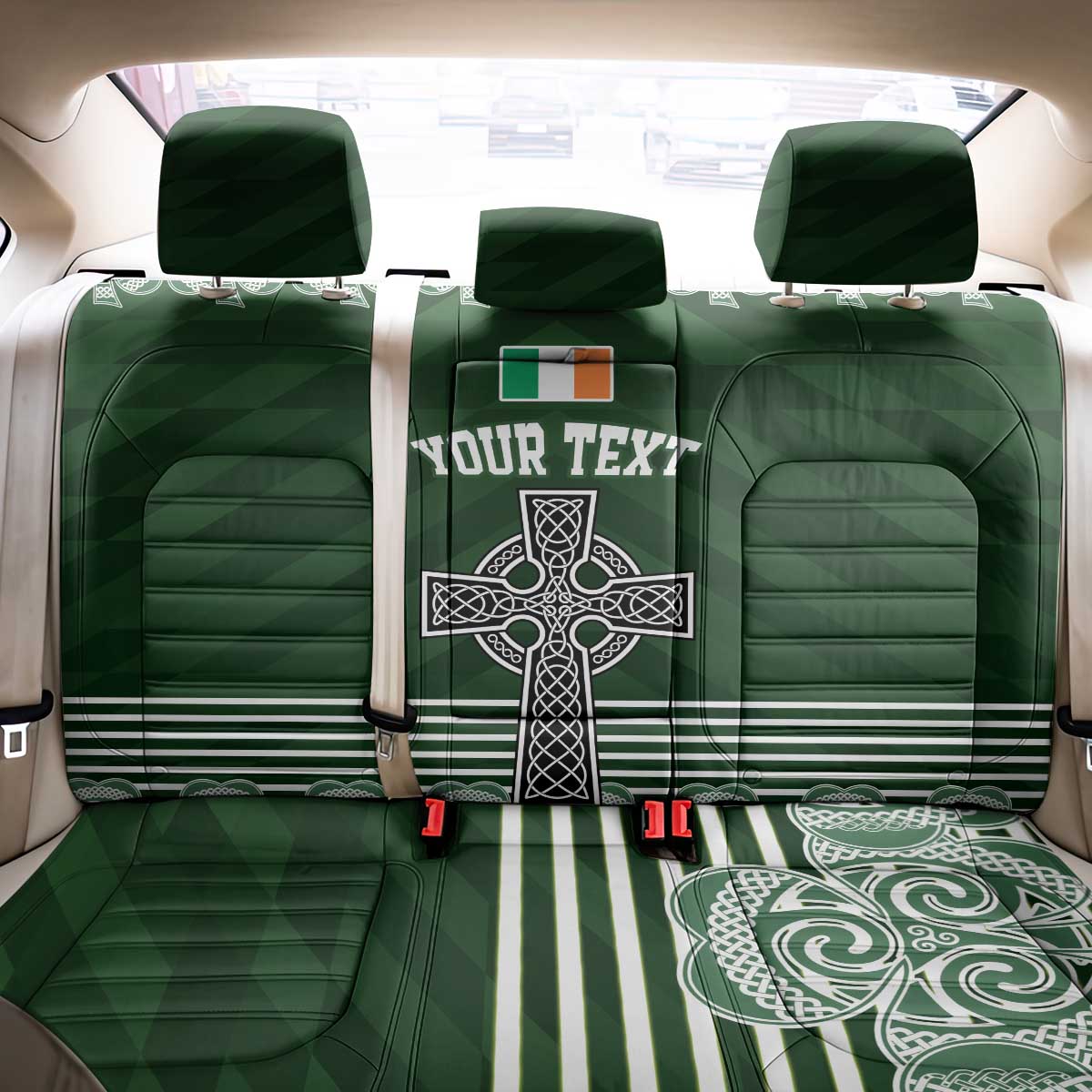 Personalized Celtic Cross Shamrock Ireland Back Car Seat Cover Celtic Knot with Shamrock