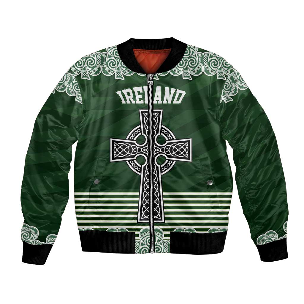 Personalized Celtic Cross Shamrock Ireland Bomber Jacket Celtic Knot with Shamrock