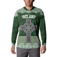 Personalized Celtic Cross Shamrock Ireland Button Sweatshirt Celtic Knot with Shamrock
