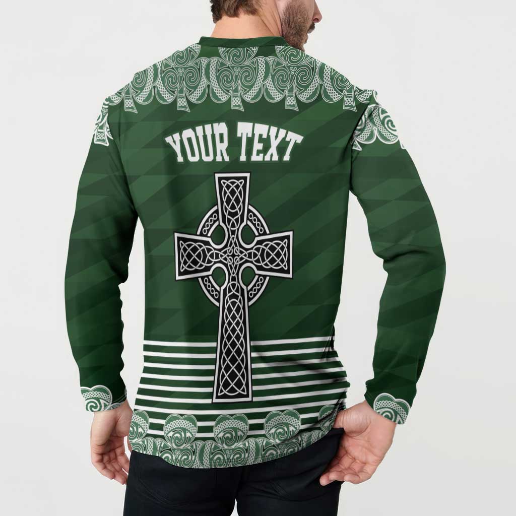 Personalized Celtic Cross Shamrock Ireland Button Sweatshirt Celtic Knot with Shamrock