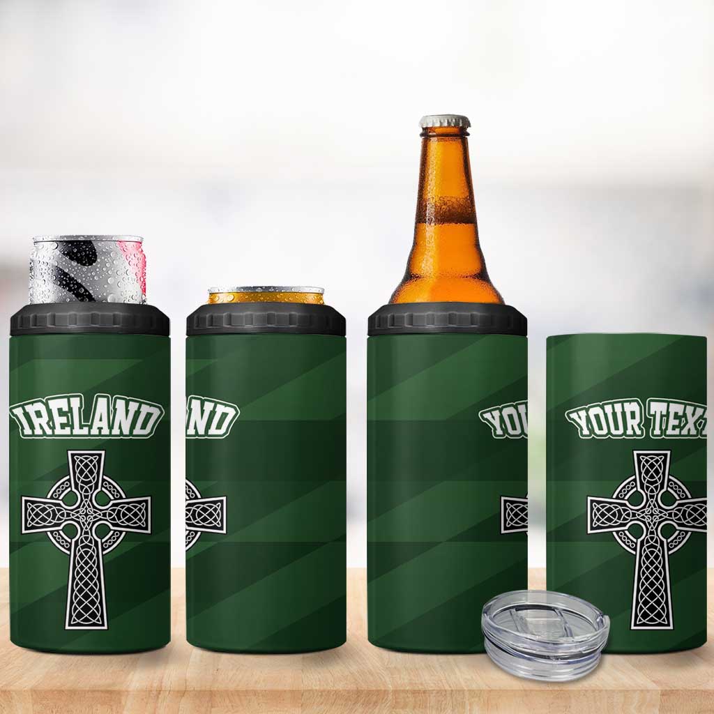 Personalized Celtic Cross Shamrock Republic of Ireland 4 in 1 Can Cooler Tumbler Celtic Knot with Shamrock