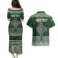 Personalized Celtic Cross Shamrock Ireland Couples Matching Puletasi and Hawaiian Shirt Celtic Knot with Shamrock