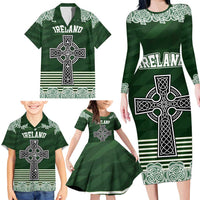 Personalized Celtic Cross Shamrock Ireland Family Matching Long Sleeve Bodycon Dress and Hawaiian Shirt Celtic Knot with Shamrock