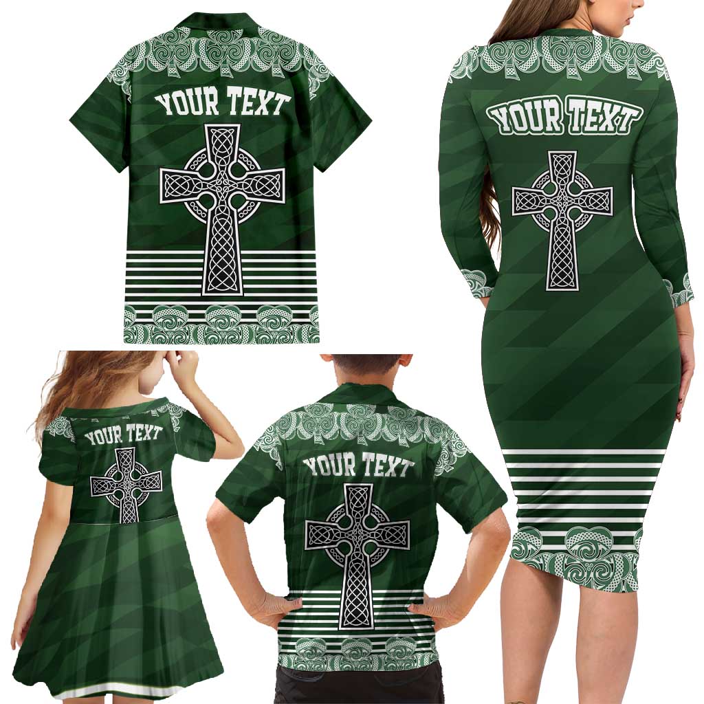 Personalized Celtic Cross Shamrock Ireland Family Matching Long Sleeve Bodycon Dress and Hawaiian Shirt Celtic Knot with Shamrock