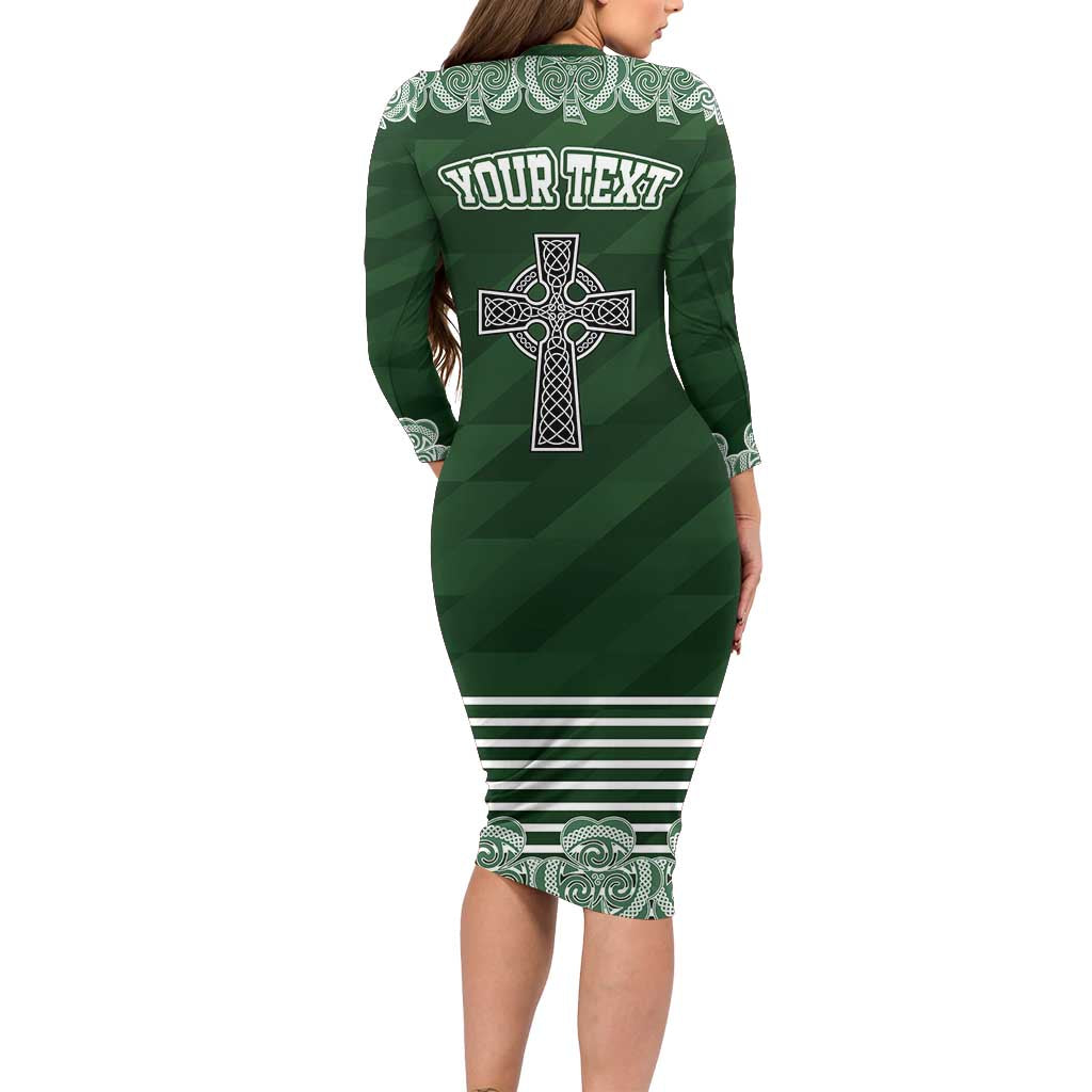 Personalized Celtic Cross Shamrock Ireland Family Matching Long Sleeve Bodycon Dress and Hawaiian Shirt Celtic Knot with Shamrock