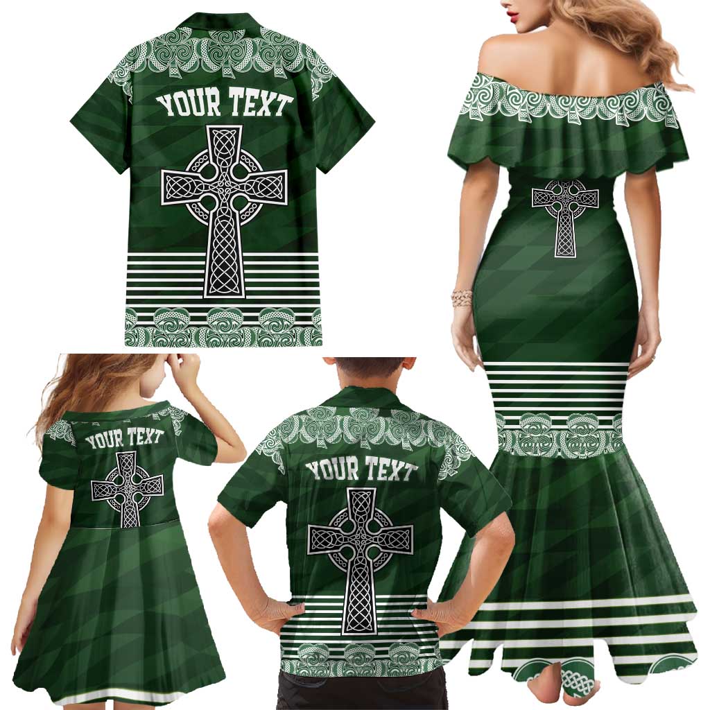 Personalized Celtic Cross Shamrock Ireland Family Matching Mermaid Dress and Hawaiian Shirt Celtic Knot with Shamrock
