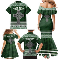 Personalized Celtic Cross Shamrock Ireland Family Matching Mermaid Dress and Hawaiian Shirt Celtic Knot with Shamrock