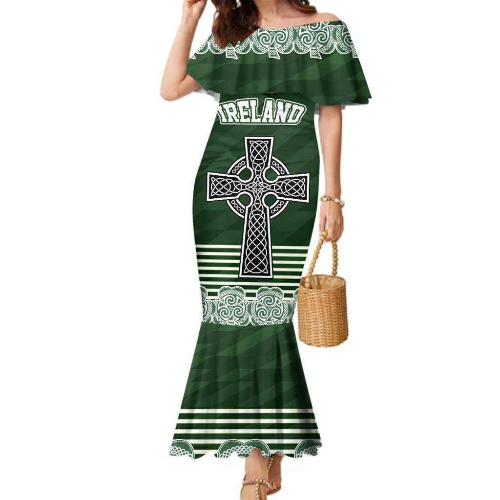 Personalized Celtic Cross Shamrock Ireland Family Matching Mermaid Dress and Hawaiian Shirt Celtic Knot with Shamrock