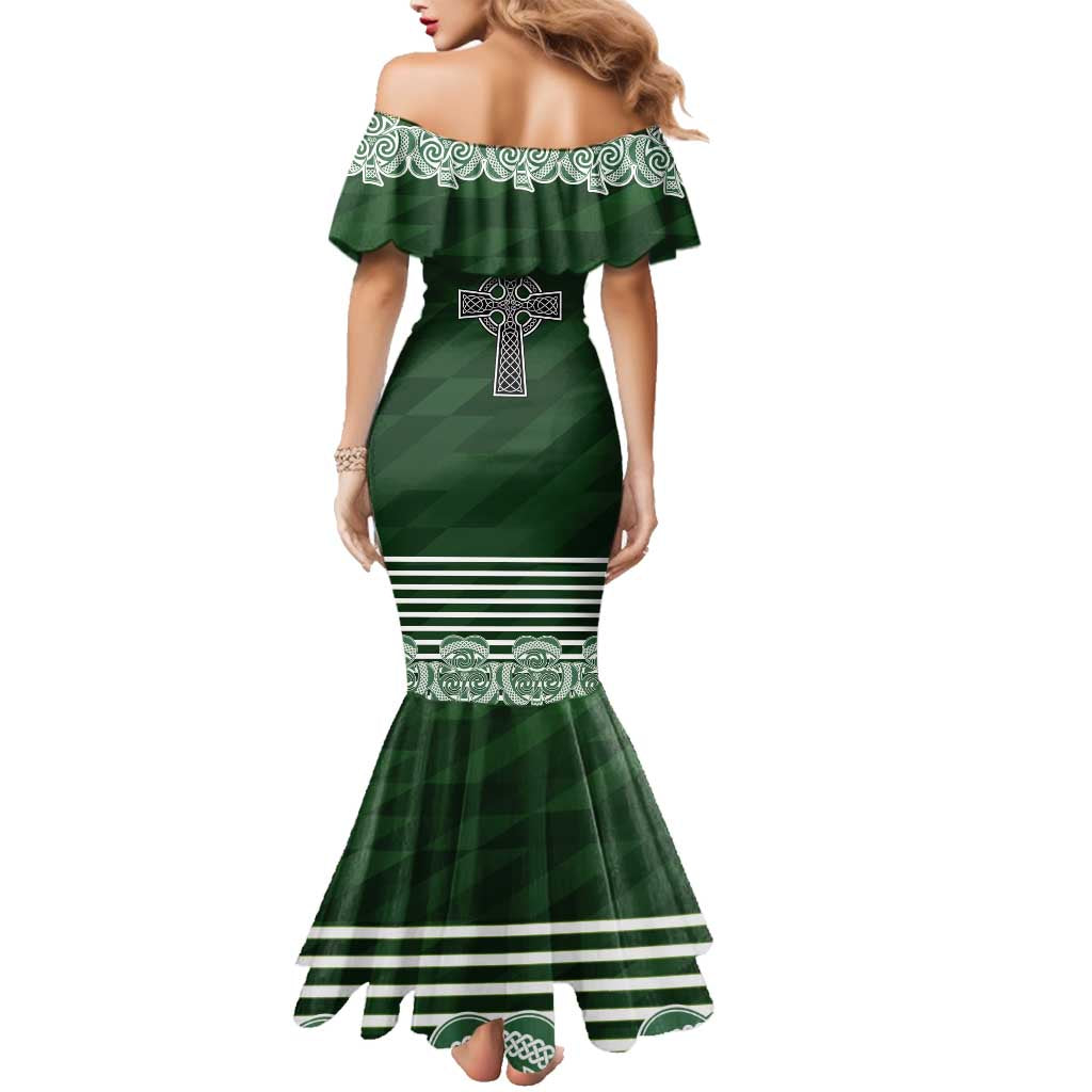 Personalized Celtic Cross Shamrock Ireland Family Matching Mermaid Dress and Hawaiian Shirt Celtic Knot with Shamrock