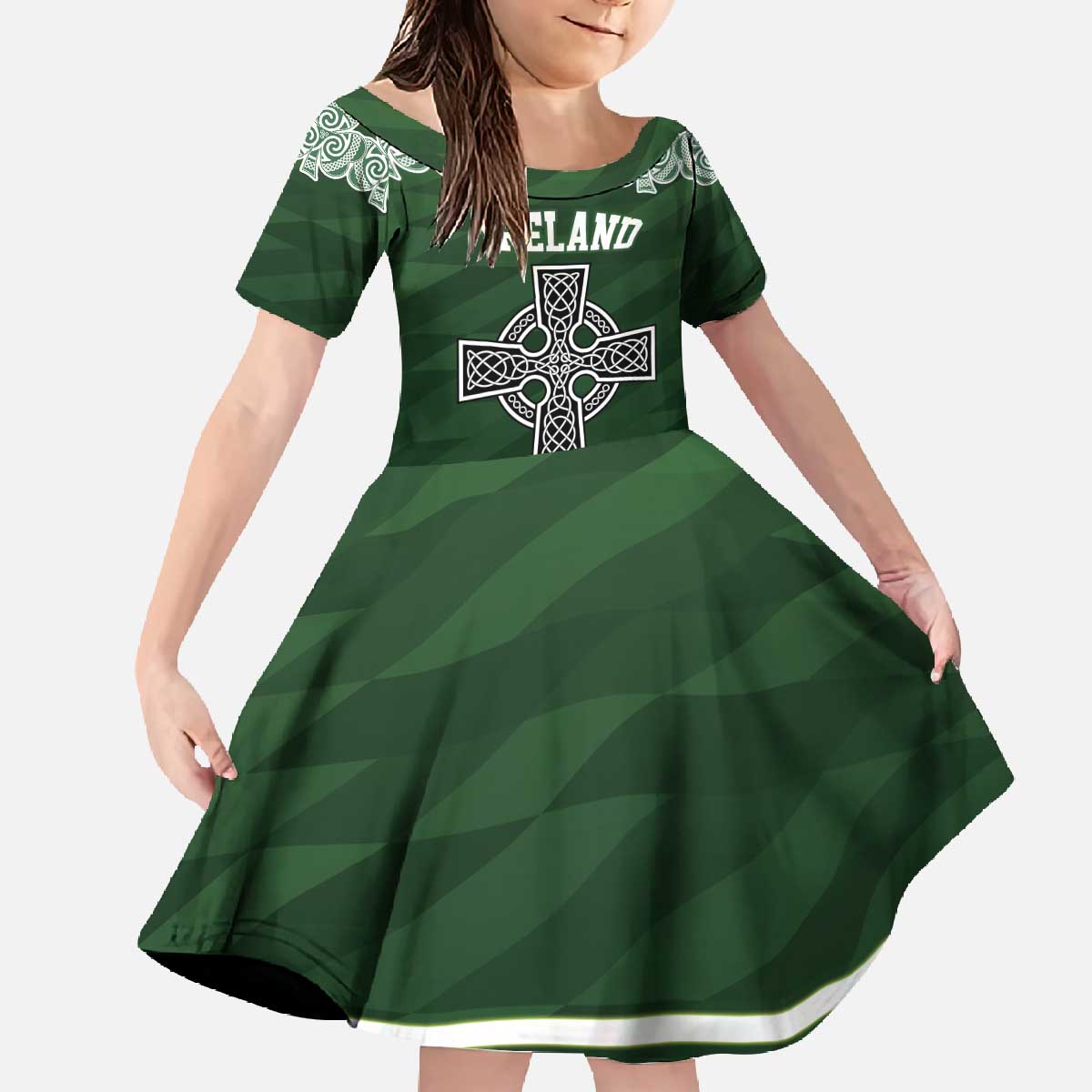 Personalized Celtic Cross Shamrock Ireland Family Matching Off The Shoulder Long Sleeve Dress and Hawaiian Shirt Celtic Knot with Shamrock