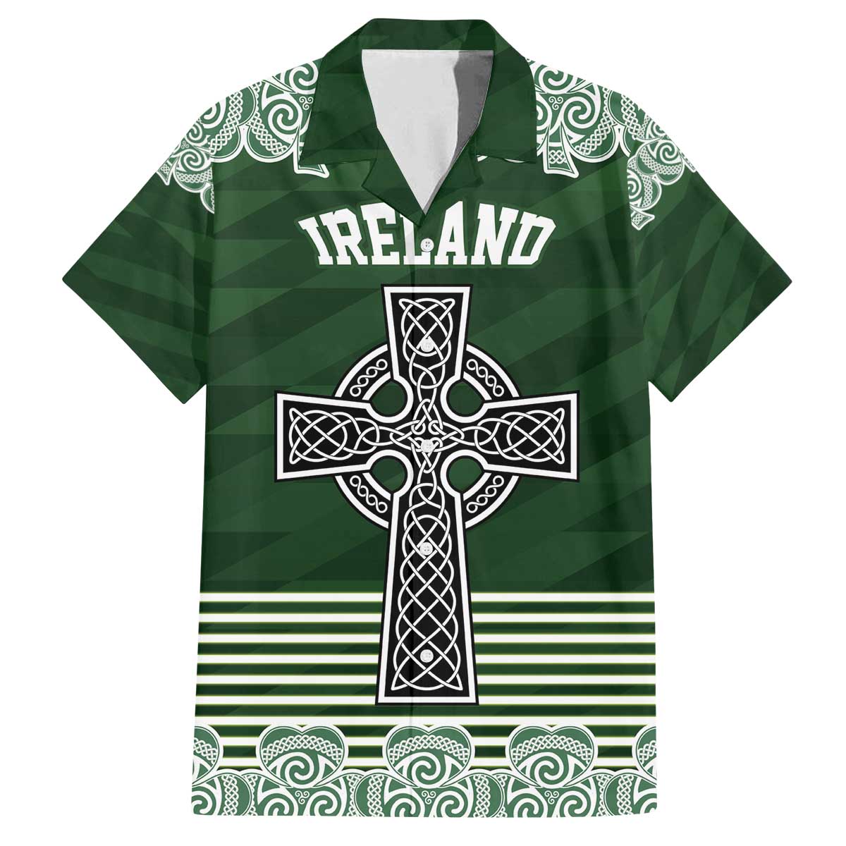 Personalized Celtic Cross Shamrock Ireland Family Matching Off The Shoulder Long Sleeve Dress and Hawaiian Shirt Celtic Knot with Shamrock