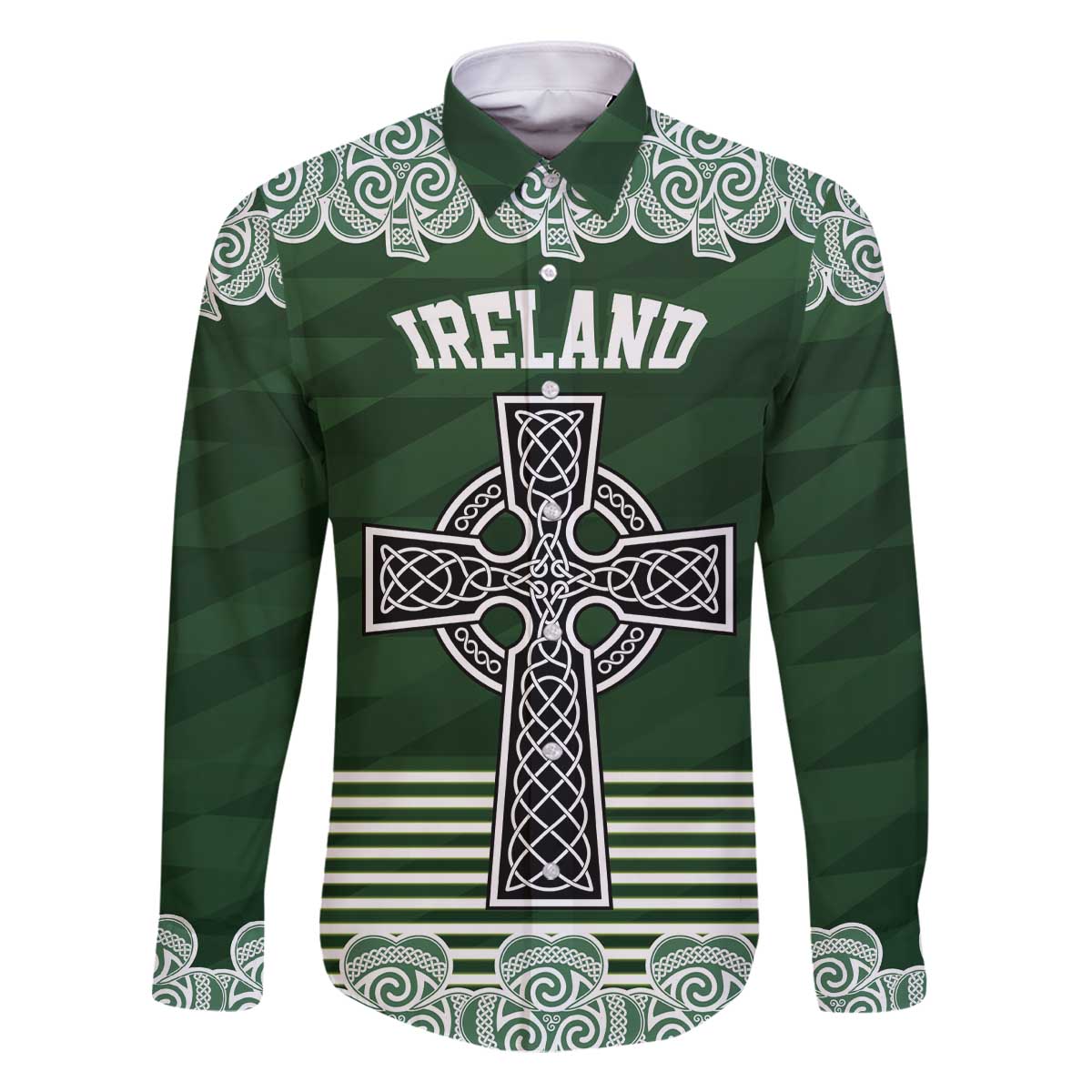 Personalized Celtic Cross Shamrock Ireland Family Matching Off The Shoulder Long Sleeve Dress and Hawaiian Shirt Celtic Knot with Shamrock