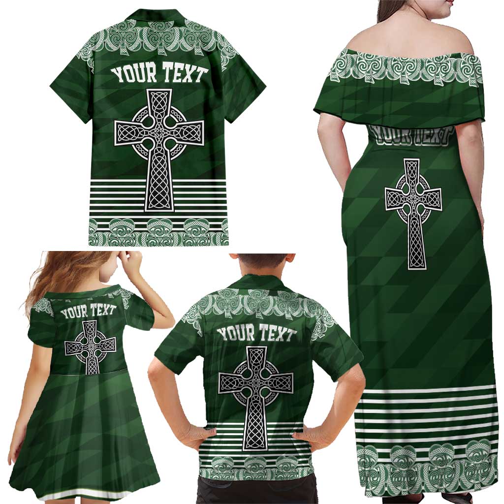 Personalized Celtic Cross Shamrock Ireland Family Matching Off Shoulder Maxi Dress and Hawaiian Shirt Celtic Knot with Shamrock