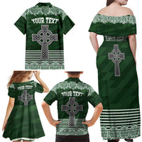 Personalized Celtic Cross Shamrock Ireland Family Matching Off Shoulder Maxi Dress and Hawaiian Shirt Celtic Knot with Shamrock