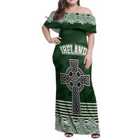 Personalized Celtic Cross Shamrock Ireland Family Matching Off Shoulder Maxi Dress and Hawaiian Shirt Celtic Knot with Shamrock