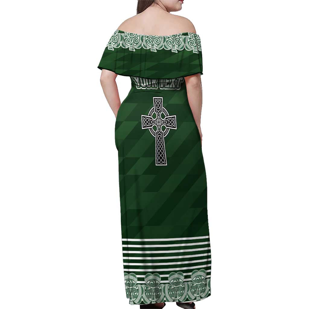 Personalized Celtic Cross Shamrock Ireland Family Matching Off Shoulder Maxi Dress and Hawaiian Shirt Celtic Knot with Shamrock