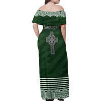 Personalized Celtic Cross Shamrock Ireland Family Matching Off Shoulder Maxi Dress and Hawaiian Shirt Celtic Knot with Shamrock
