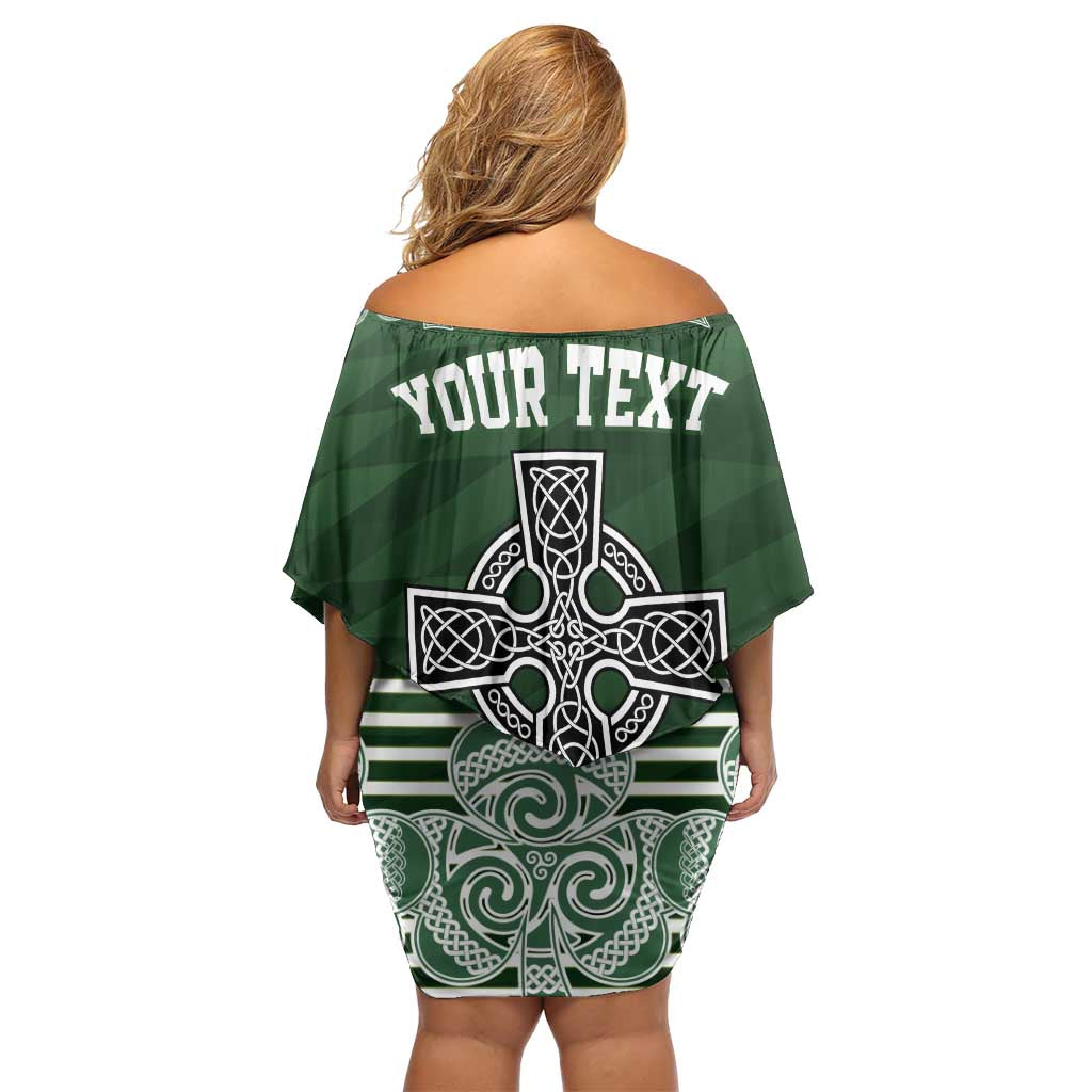 Personalized Celtic Cross Shamrock Ireland Family Matching Off Shoulder Short Dress and Hawaiian Shirt Celtic Knot with Shamrock