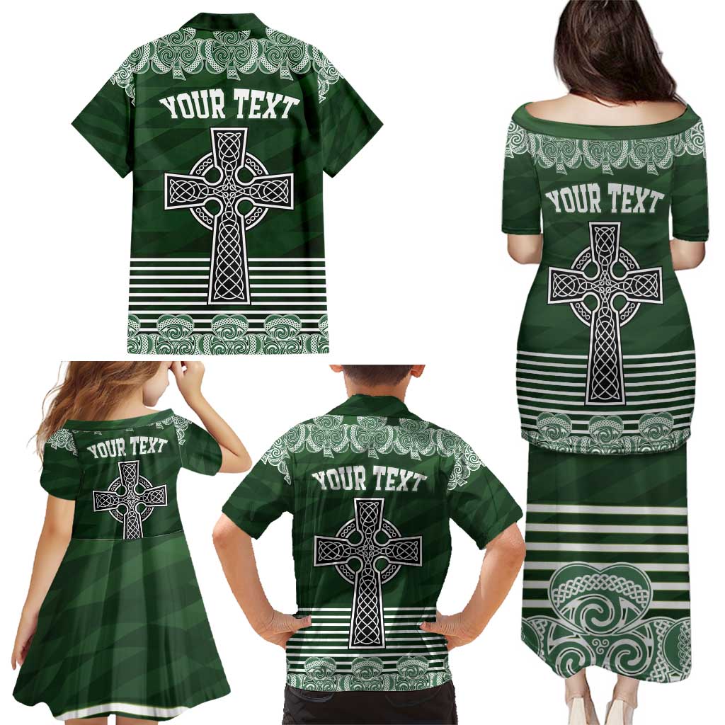 Personalized Celtic Cross Shamrock Ireland Family Matching Puletasi and Hawaiian Shirt Celtic Knot with Shamrock