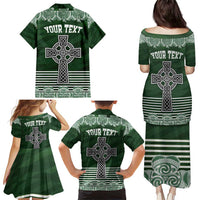 Personalized Celtic Cross Shamrock Ireland Family Matching Puletasi and Hawaiian Shirt Celtic Knot with Shamrock