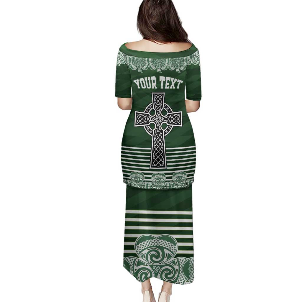 Personalized Celtic Cross Shamrock Ireland Family Matching Puletasi and Hawaiian Shirt Celtic Knot with Shamrock