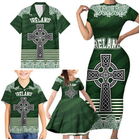 Personalized Celtic Cross Shamrock Ireland Family Matching Short Sleeve Bodycon Dress and Hawaiian Shirt Celtic Knot with Shamrock